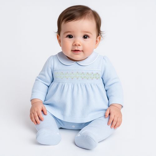 Macacão Vestido de Bebê Feminino Algodão - AZUL BEBE