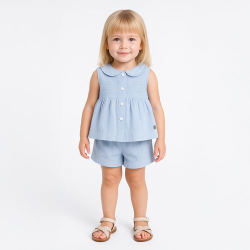 Conjunto Bebê Feminino Puro Linho - AZUL