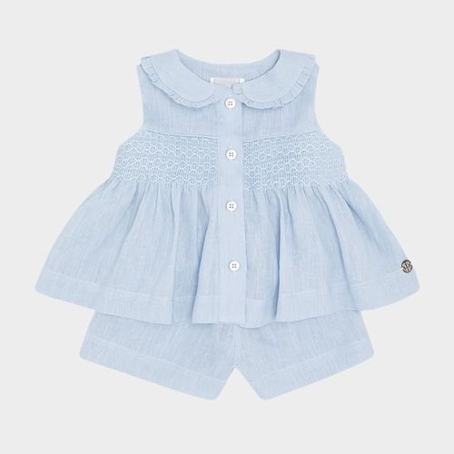 Conjunto Bebê Feminino Puro Linho - AZUL