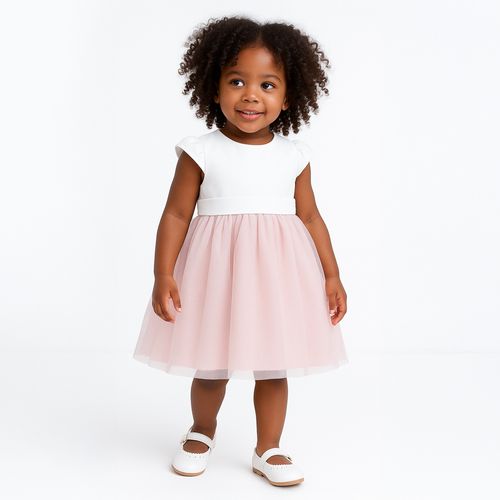 Vestido Bebê Feminino Em Crepe com Tule - ROSA