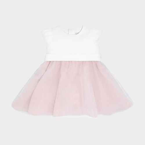 Vestido Bebê Feminino Em Crepe com Tule - ROSA