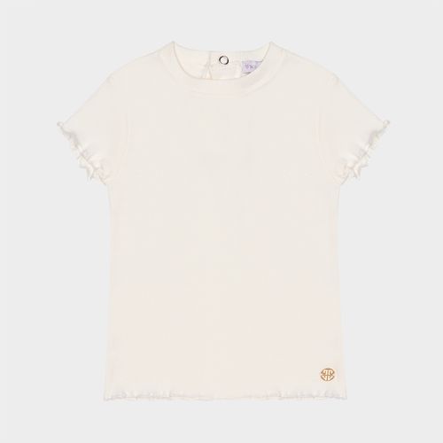 Camiseta Bebê Feminina Canelada Moni com Frufru - OFF WHITE