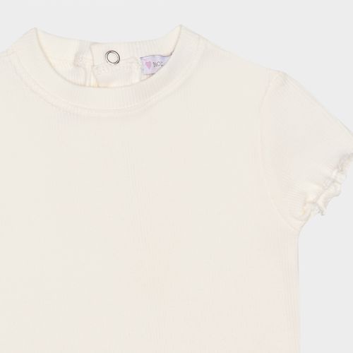 Camiseta Bebê Feminina Canelada Moni com Frufru - OFF WHITE