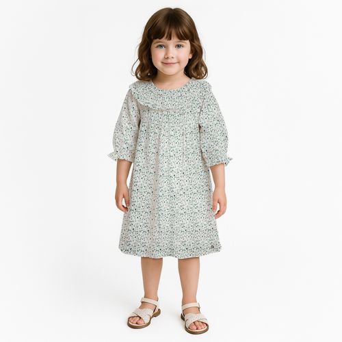 Vestido Infantil Feminino Algodão Egípcio Estampa Fiore Ponto Smock - VERDE