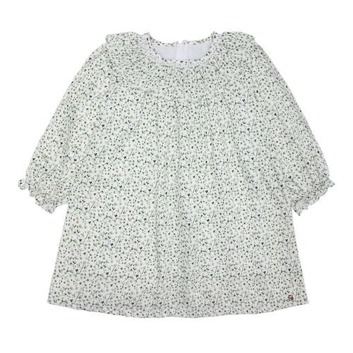 Vestido Infantil Feminino Algodão Egípcio Estampa Fiore Ponto Smock - VERDE