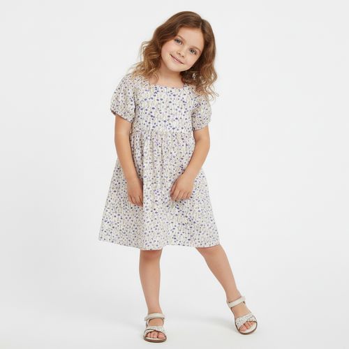Vestido Infantil Feminino Algodão Egípcio Estampa Tulipas - BEGE