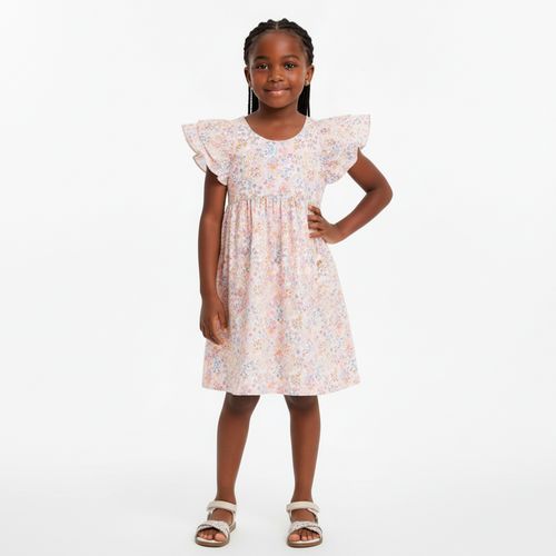 Vestido Infantil Feminino Algodão Egípcio Estampa Jardim - SALMON