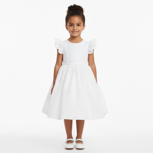 Vestido Infantil Feminino Crepe Bordado com Babados Tule - BRANCO