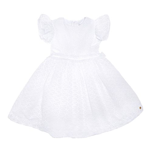 Vestido Infantil Feminino Crepe Bordado com Babados Tule - BRANCO