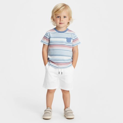 Conjunto Bebê Masculino Piquet Listrado - OFF WHITE