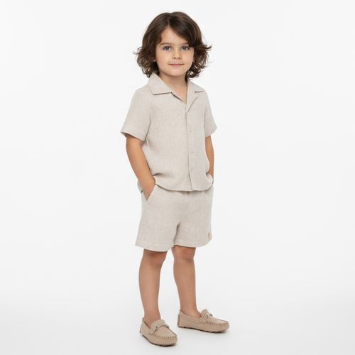 Conjunto Bebê Masculino Puro Linho com Bermuda - KAKI