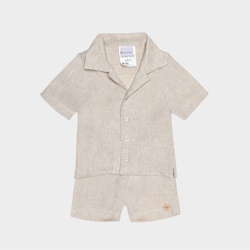 Conjunto Bebê Masculino Puro Linho com Bermuda - KAKI