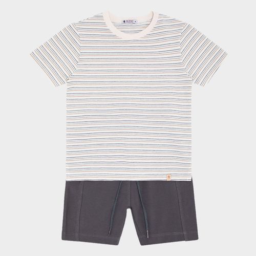 Conjunto Bebê Masculino Camiseta Listrada com Bermuda - CINZA