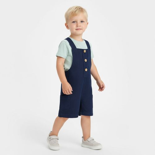 Jardineira Bebê Masculina em Puro Linho - AZUL MARINHO