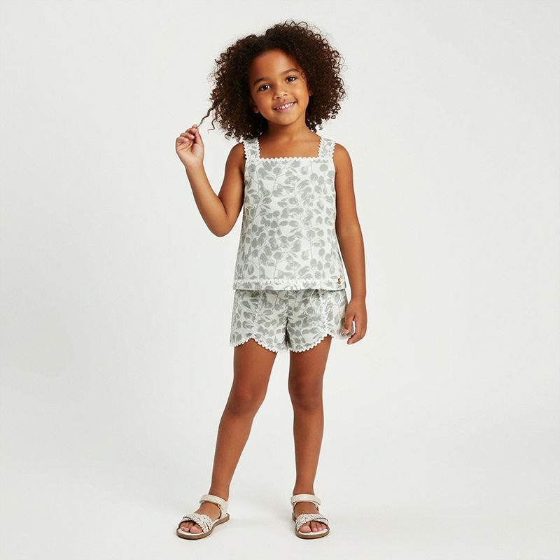 Conjunto Infantil Jacquard Flores Detalhe Sianinha - BRANCO ref 05.02.0108_1010