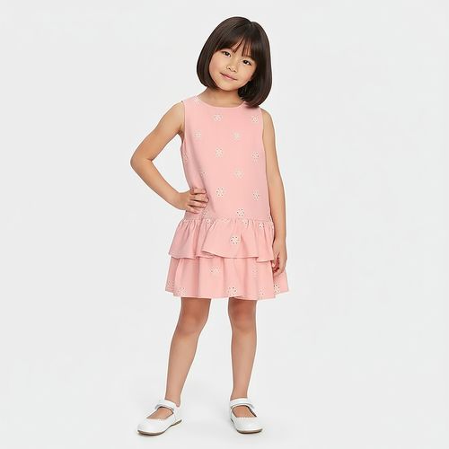 Vestido Infantil Feminino Bordado Margaridas - ROSA BEBE
