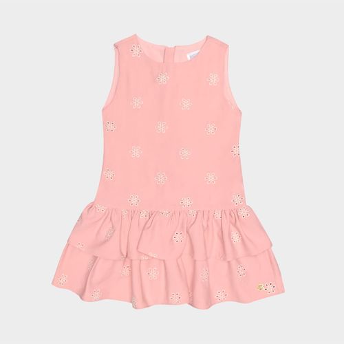Vestido Infantil Feminino Bordado Margaridas - ROSA BEBE