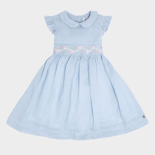 Vestido Infantil Feminino Com Ponto Smock - AZUL