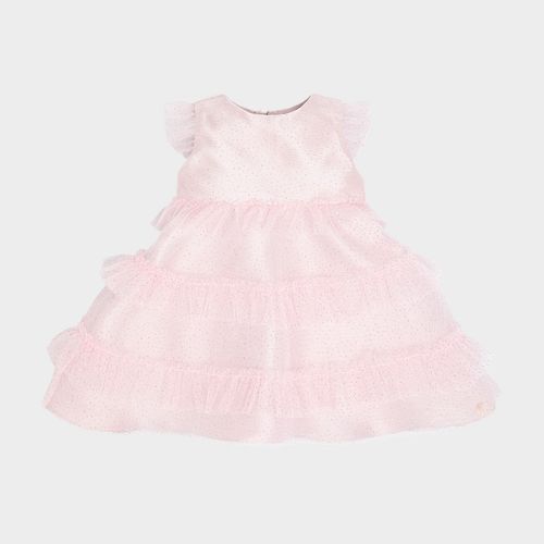 Vestido Bebê Feminino Tule com Babados e Glitter - ROSA