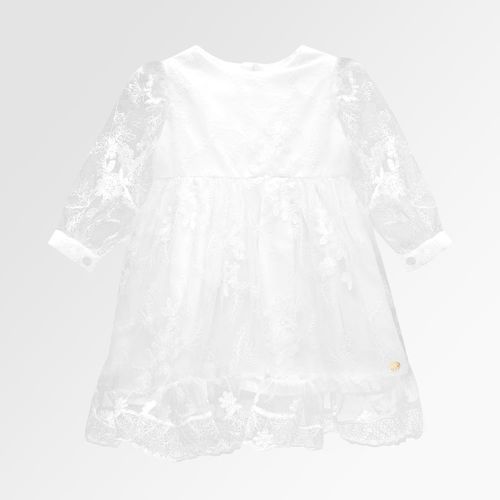 Vestido de Bebê Feminino Renda Manga Longa - BRANCO