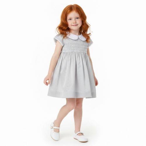 Vestido de Bebê Feminino Ponto Smock Fio 80 - CINZA