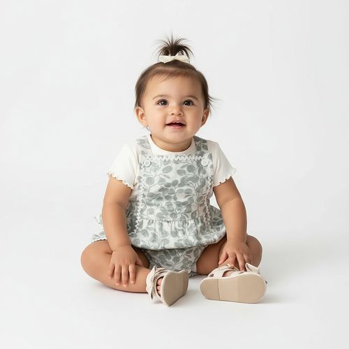Romper Bebê Feminino Jacquard Floral Detalhe Sianinha - VERDE