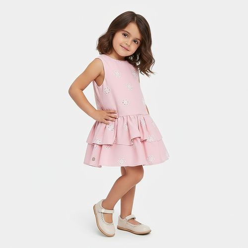 Vestido Bebê Feminino Alfaiataria Bordado Margaridas - ROSA