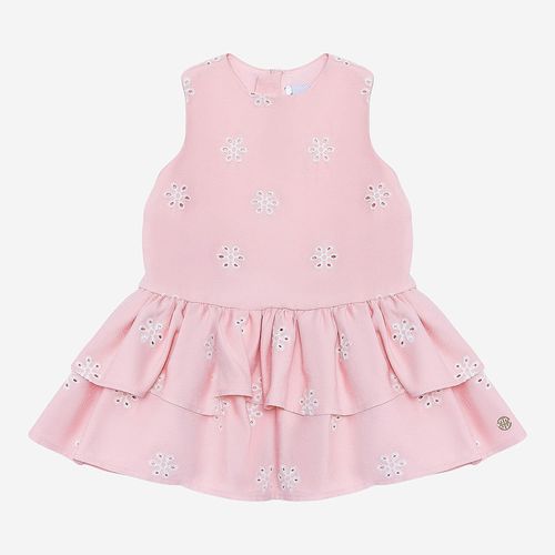 Vestido Bebê Feminino Alfaiataria Bordado Margaridas - ROSA