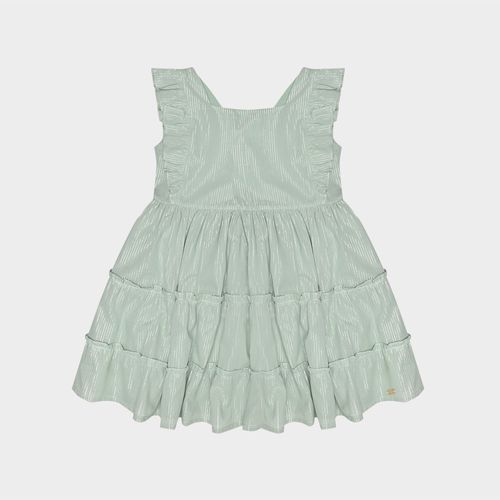 Vestido Infantil Feminino Rick Metallic Decote V nas Costas - VERDE