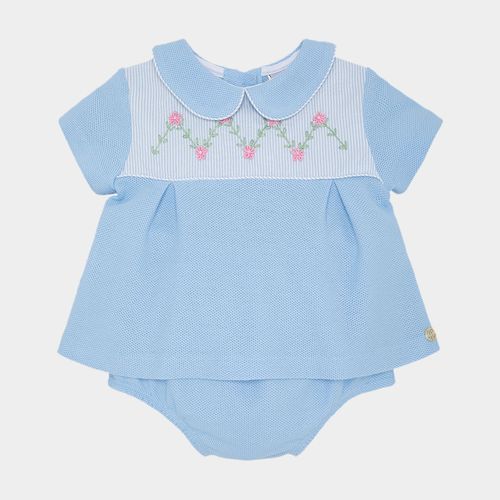 Conjunto de Bebê Feminino Piquet com Bordado de Flores - AZUL BEBE