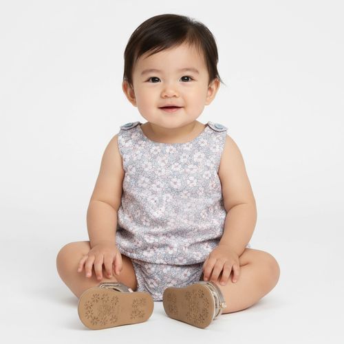 Banho de Sol de Bebê Feminino Fustão Fio 60 Estampa Primavera - AZUL