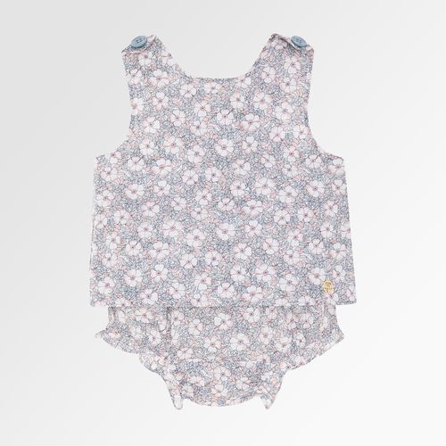 Banho de Sol de Bebê Feminino Fustão Fio 60 Estampa Primavera - AZUL