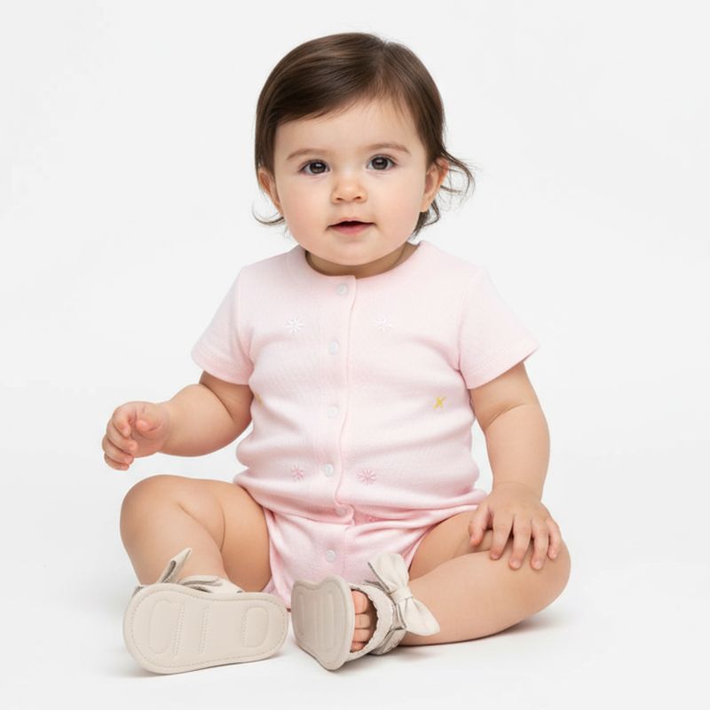 Macacao de Bebe Feminino Curto Dadinho Bordado Flores - ROSA BEBE 09.05.0242_1014