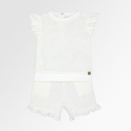 Conjunto de Bebê Feminino Atoalhado com Babados - OFF WHITE