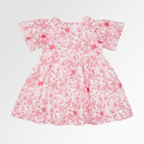 Vestido de Bebê Feminino Puro Linho Estampa Floral - VERMELHO