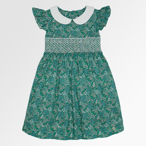 Vestido Infantil Feminino Algodão Egípcio Ponto Smock Estampa Picnic - VERDE