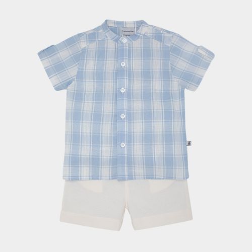 Conjunto de Bebê Masculino Xadrez com Bermuda Sarja - AZUL BEBE