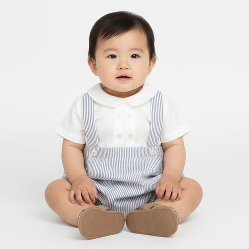 Conjunto de Bebê Masculino Romper Anarruga com Camisa Puro Linho - AZUL MARINHO