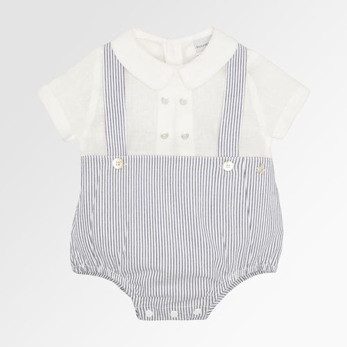 Conjunto de Bebê Masculino Romper Anarruga com Camisa Puro Linho - AZUL MARINHO