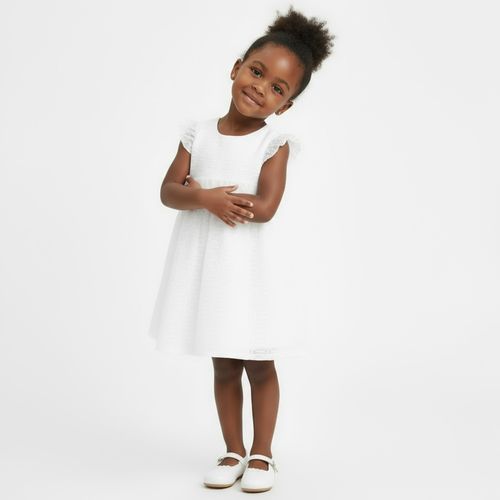 Vestido de Bebê Feminino Crepe Bordado com Babados Tule - BRANCO
