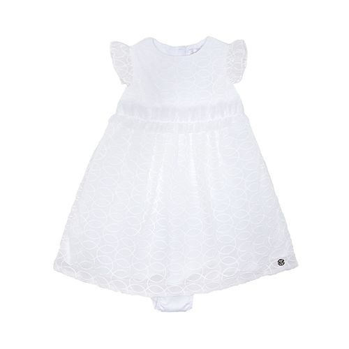Vestido de Bebê Feminino Crepe Bordado com Babados Tule - BRANCO
