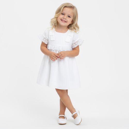Vestido de Batizado de Bebê Feminino Linen Fresh com Renda - BRANCO