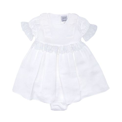 Vestido de Batizado de Bebê Feminino Linen Fresh com Renda - BRANCO