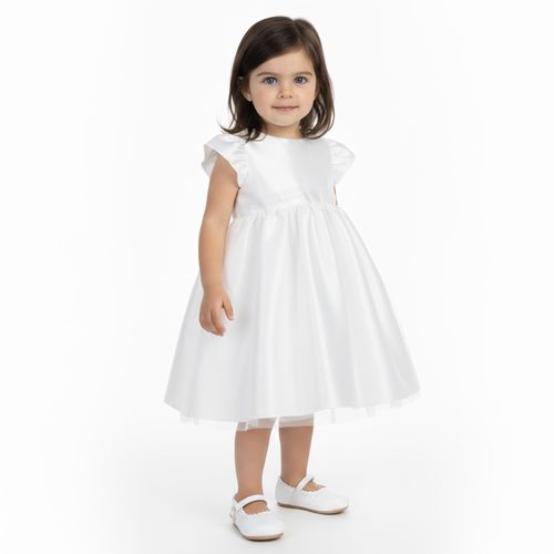 Vestido de Bebê Feminino Zibeline Saia Tule Ilusion - BRANCO