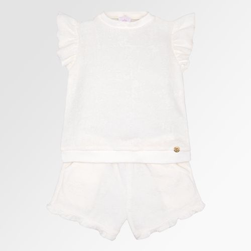 Conjunto Infantil Feminino Atoalhado com Babados - OFF WHITE