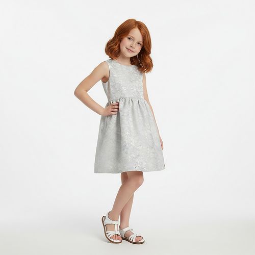 Vestido Infantil Feminino Jacquard Arabesco Recorte nas Costas - AZUL BEBE