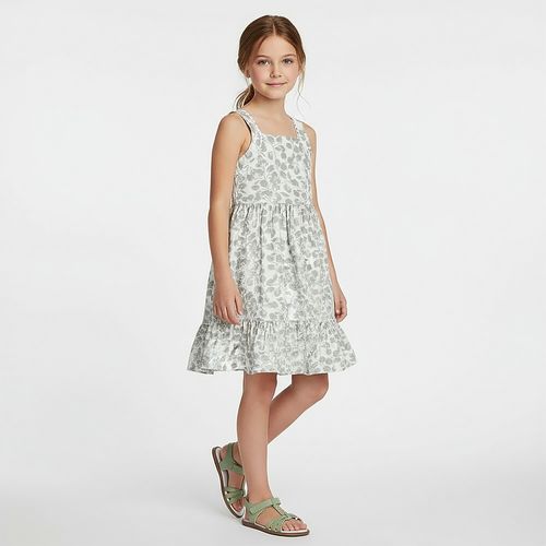 Vestido Infantil Feminino Jacquard Flores Detalhe Sianinha - VERDE