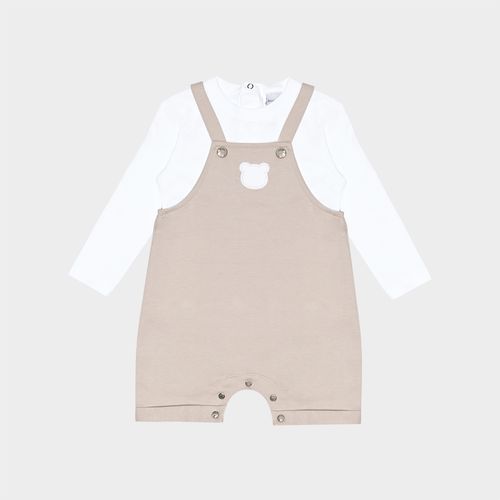 Macacão Curto Bebê Masculino Jardineira Bordado Urso - AREIA