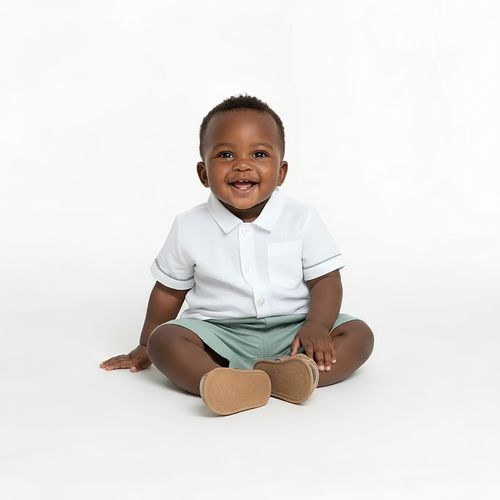 Conjunto de Bebê Masculino com Bermuda Puro Linho - VERDE