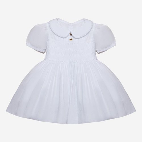 Vestido Bebê Feminino com Prega e Botões em Coração - BRANCO
